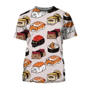 Food Sushi 3d Printed T-shirt For Men Harajuku Round Neck Short Sleeves Tee Shirt Street Summer Leisure Clothing Trend Tees Top
